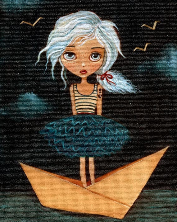 Girls Room Art, Children's Art, Girl Art Print, Art for Children, Poster, Art for Kids, Nautical, Cute - Sometimes A Sailor 8x10 Print