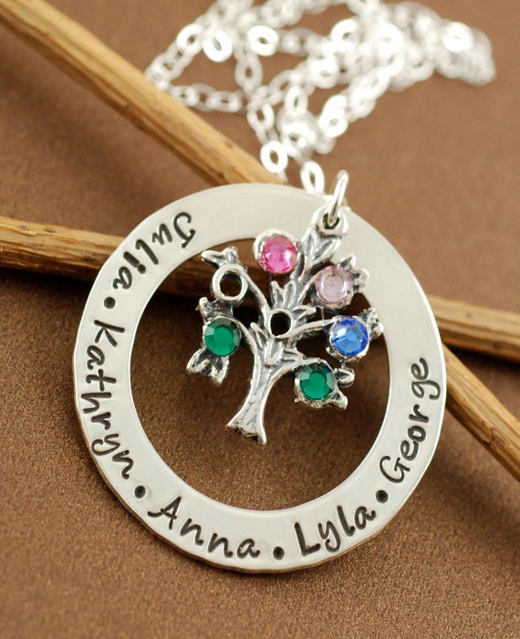 Circle Of Love, Family Tree Jewelry, Hand Stamped,  Sterling Silver Necklace, Personalized Family Tree Necklace