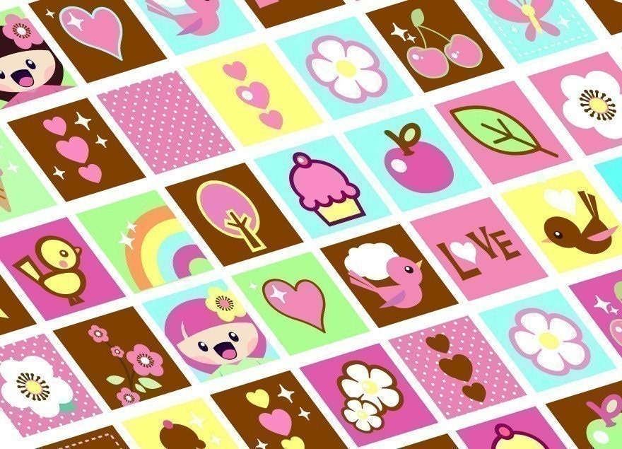 0042 Printable PDF- Kawaii Square Collage Sheets-3 sizes