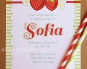 Strawberry Party Invitation for birthday or baby shower, not strawberry shortcake Invite or Thank You Card Printable PDF or JPG