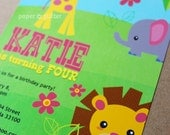 Safari Jungle Animal Zoo Party Invitation for girly birthday or baby shower, Invite or Thank You Card Printable PDF or JPG