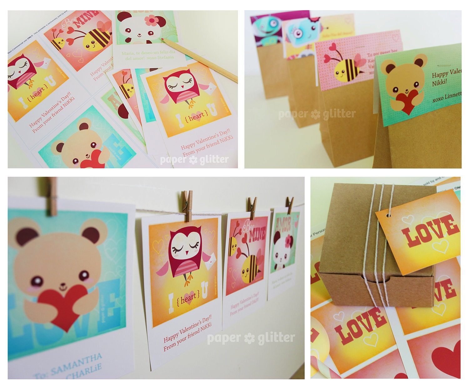 Valentine Cards Party & School Printables of Bag Toppers, Chocolate Labels, Gift Wrapping, DIY Paper Craft, with Editable Text 0106