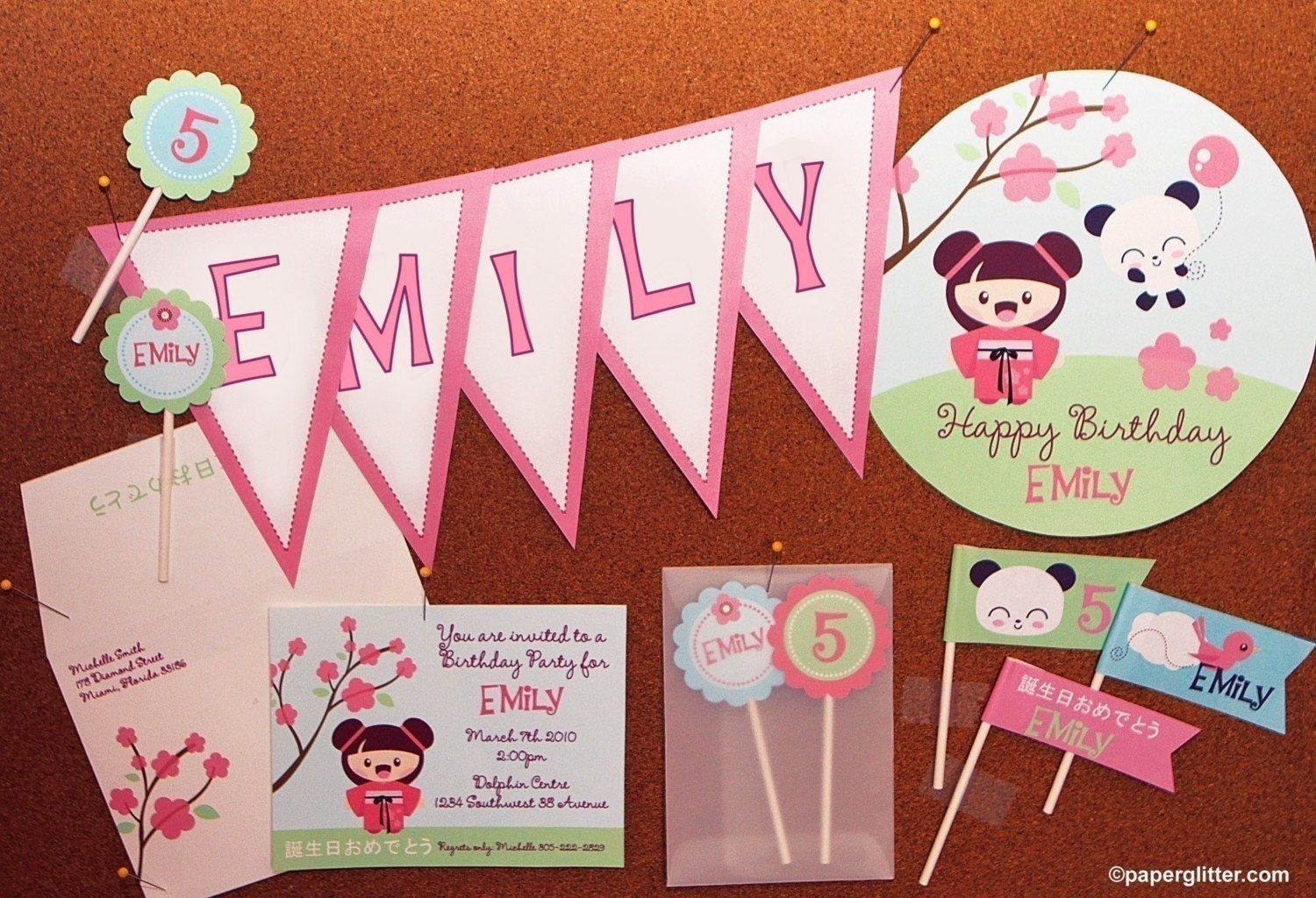 BIRTHDAY Japanese Kawaii Love DELUXE Personalized Party Kit-Printable pdf Complete Set