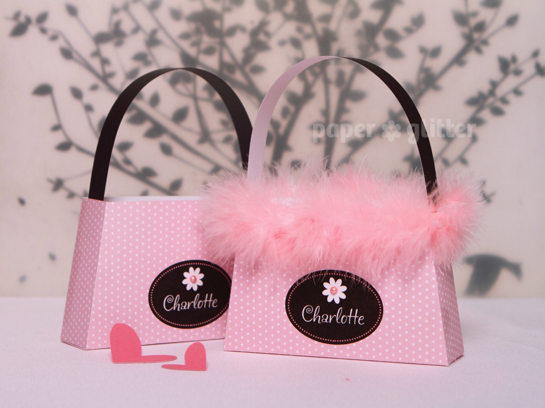 Paper Purse Favor Box Paris Pink Ooh La La Printable and Paper Craft - Printable Party Kit -You type in the text to personalize 0114