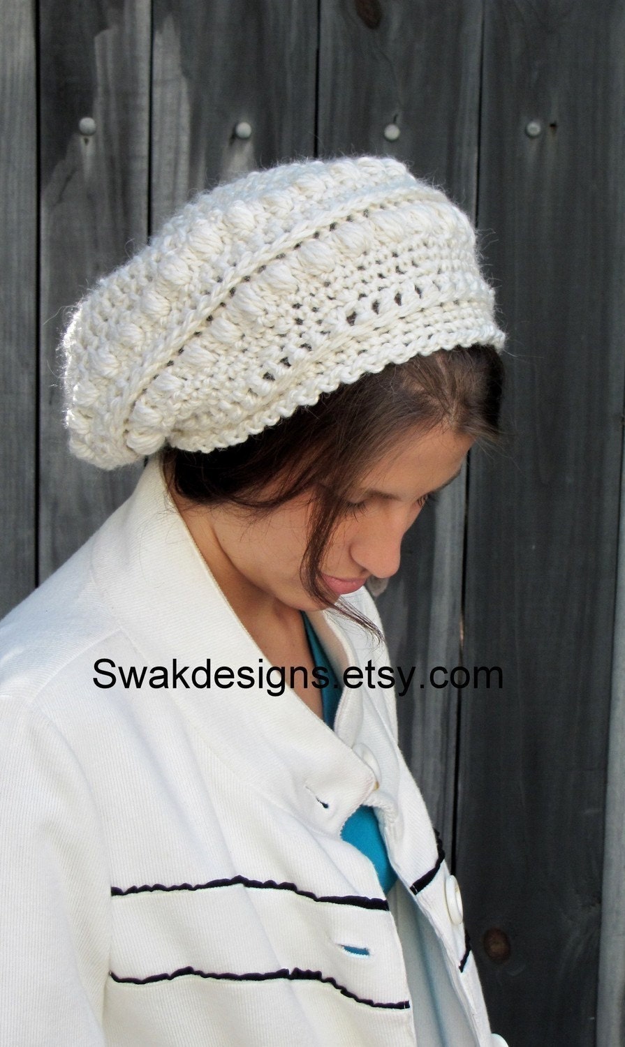 Alpaca Wool Slouchy Hat - Slouchy Bobble Beanie Winter White or CHOOSE Your color Hand Knit Hat