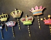 Tiny Crown Bobby Pin: Mauve Lemon Chartreuse Green, Royal Tudor Monarchy Accessories by AlpineGypsy on Etsy