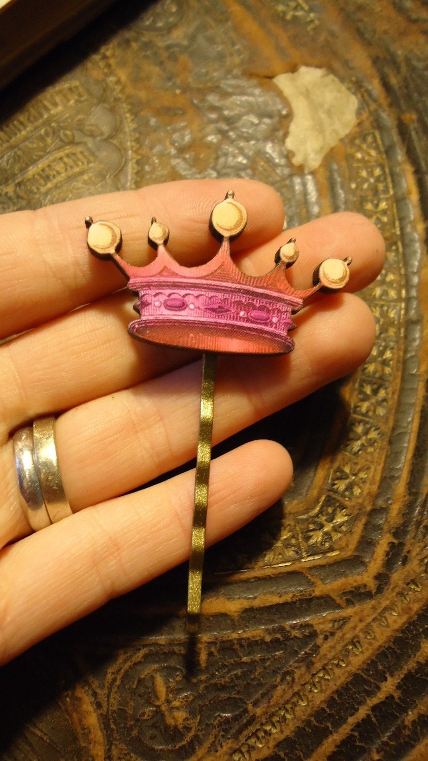 Royal Crown Bobby Pin: Hot Pink Yellow Magenta, Japanese Kawaii Hair Accessories by AlpineGypsy on Etsy