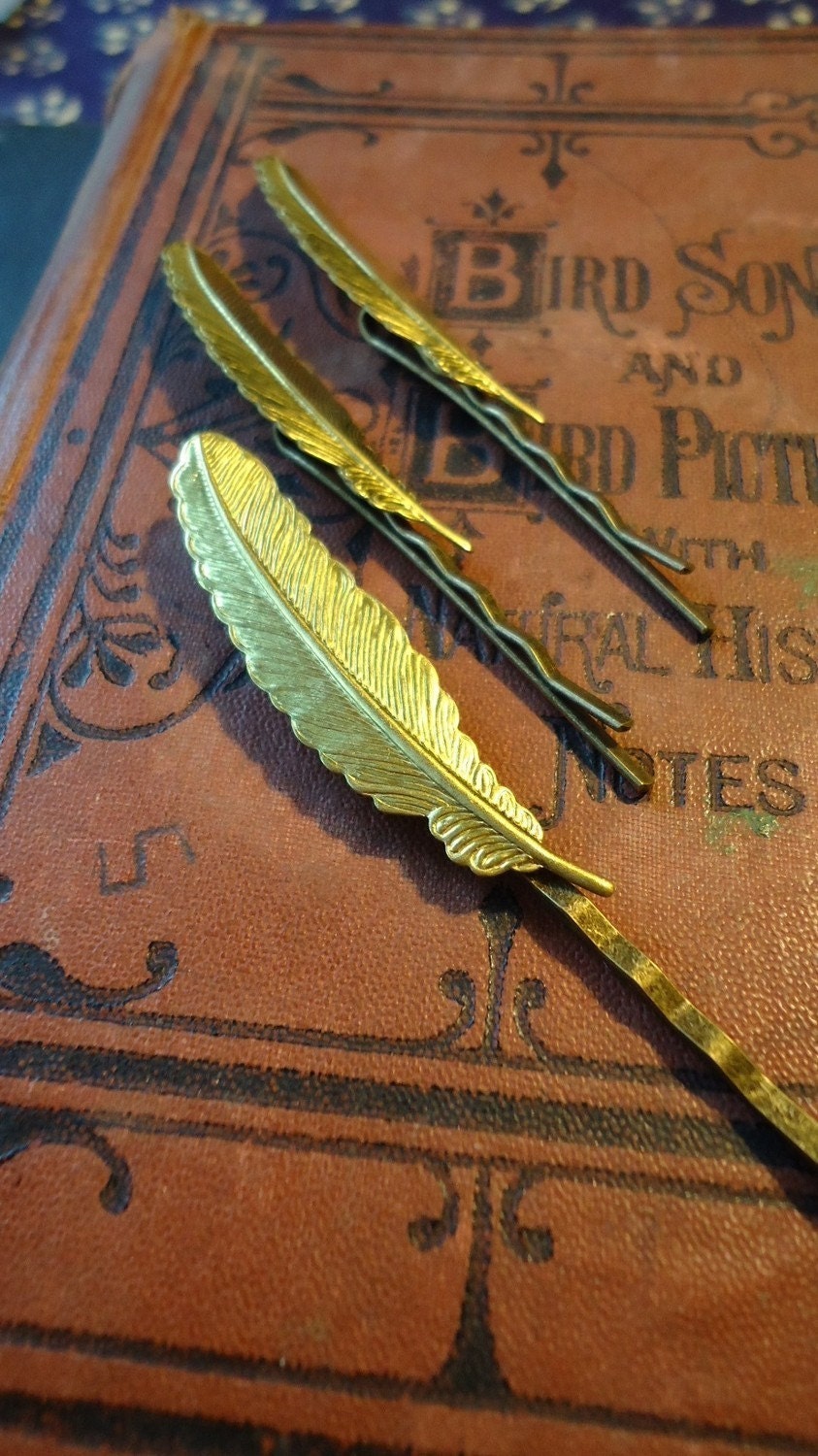 Gold Feather Hair Clip: Lovely Detailed Brass, Sturdy Bobby Pin, From Wings of Doves, Bohemian Gypsy Hair Accessories by AlpineGypsy on Etsy