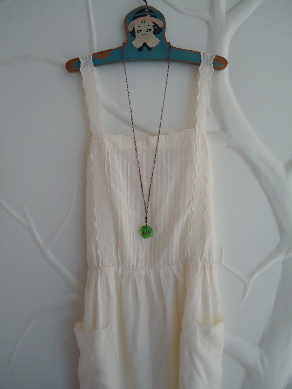 Green Turquoise Necklace: Raw Stone Pendant, Long Red-Brass Chain, Vintage Lanyard, Bohemian Gypsy Jewelry by AlpineGypsy on Etsy