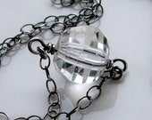 Upcycled vintage clear cut crystal gemstone necklace - sterling silver handmade jewelry - Winter Accessories