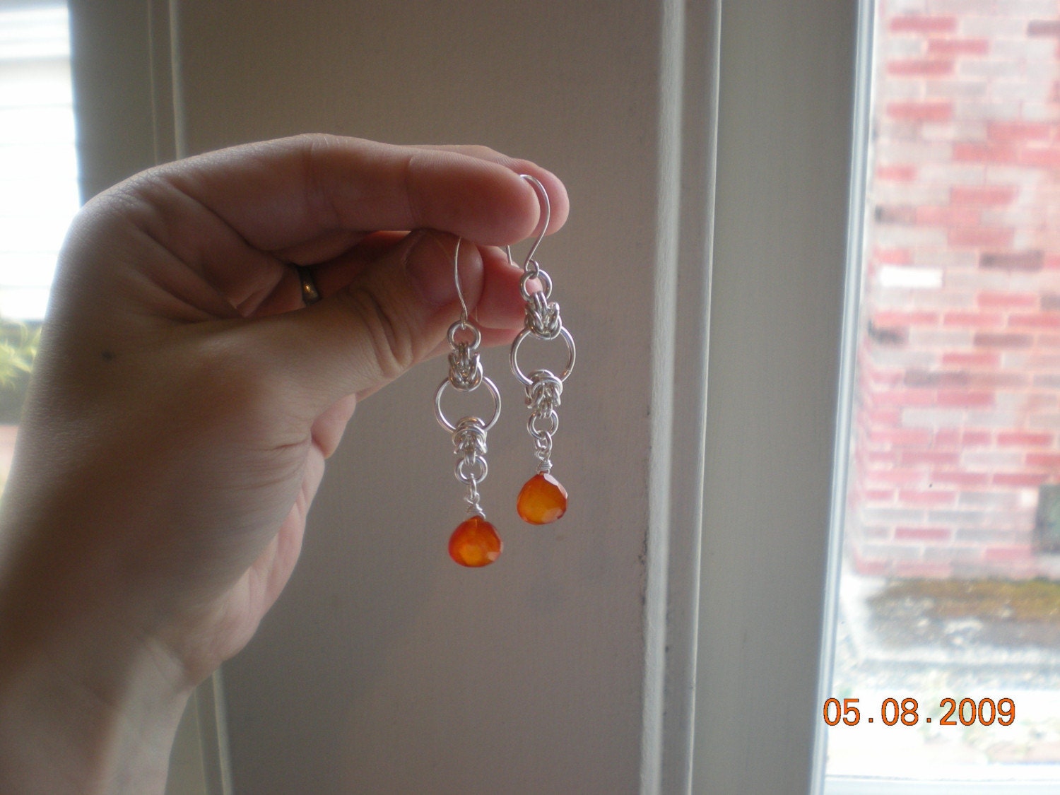 Orange chalcedony and byzantine earrings