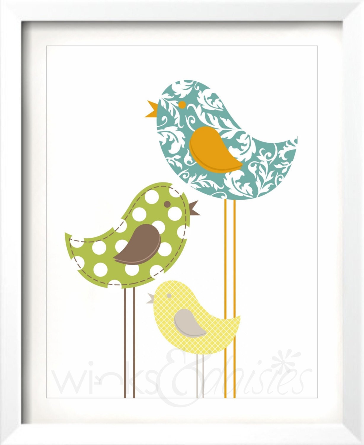 Decorative Birds(blue, green and yellow) Wall Print- You Print