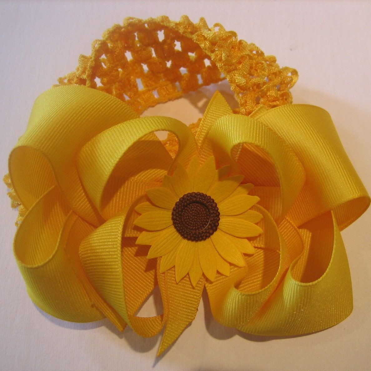 Yellow Sunflower Layered Boutique Hair Bow for Baby Toddler and Little Girls Sunny Bright