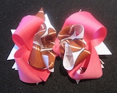 Pink Football Boutique Hair Bow 3 Layers of Pink and Brown Footballs Ribbon and Spikes