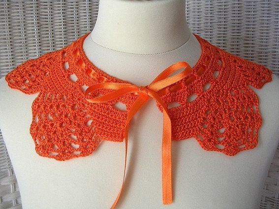 Hand Crocheted Orange Collar Necklace - callmemimi