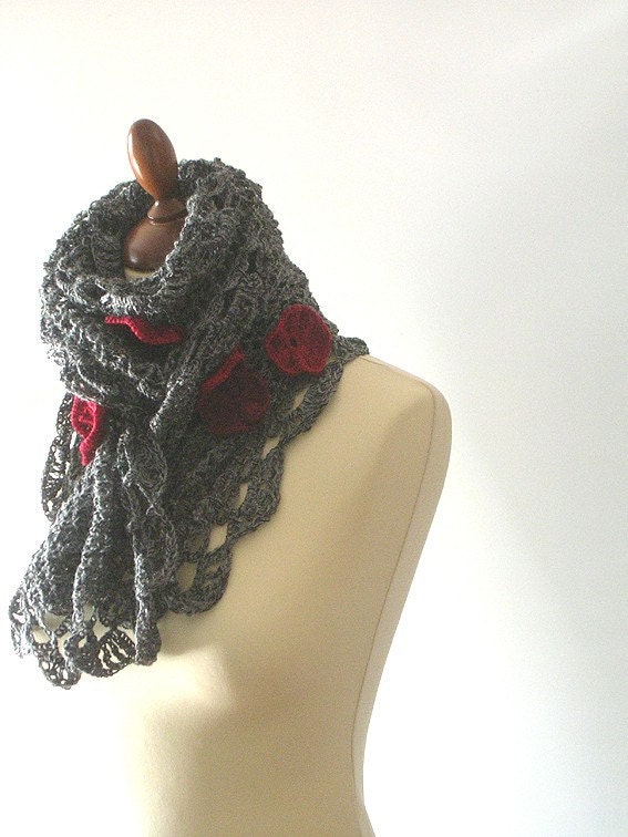 Grey Flowered Scarf