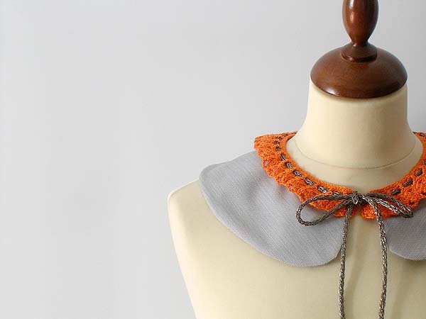 Grey Peter Pan Collar with Orange Lace