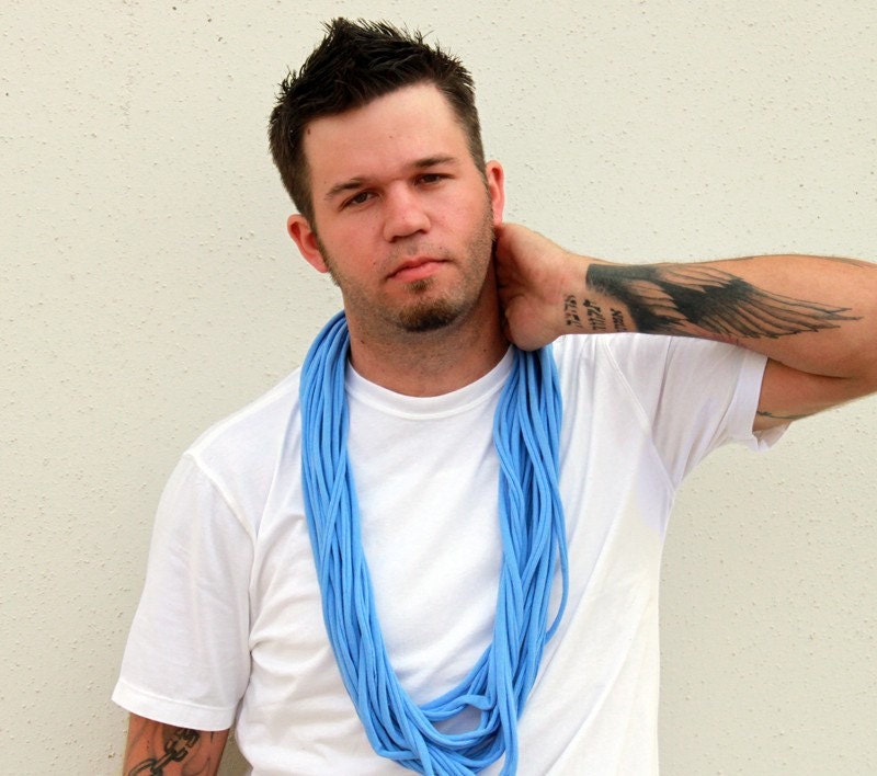 Chunky Scarf Necklace Jersey Fabric Necklace Light Blue Mens Eternity scarf