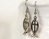 Christian Fish Earrings, Cross Earrings, Silver Ichthus Fish Religious Jewelry