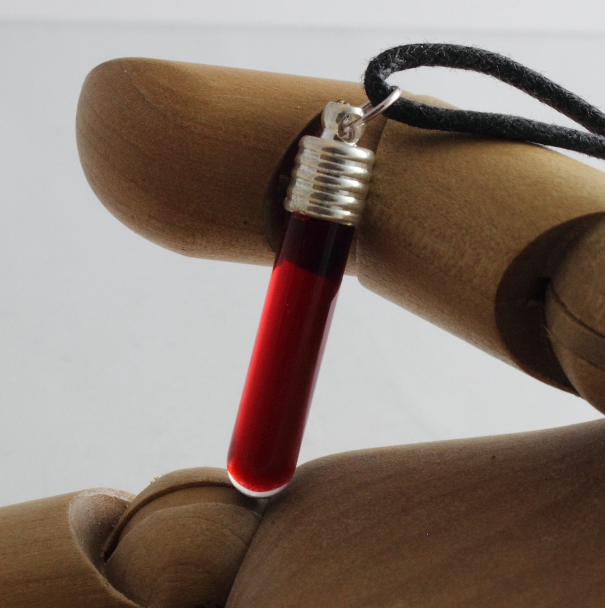 Red potion vial tube glass pendant with red liquid filling- great for Halloween and cosplay
