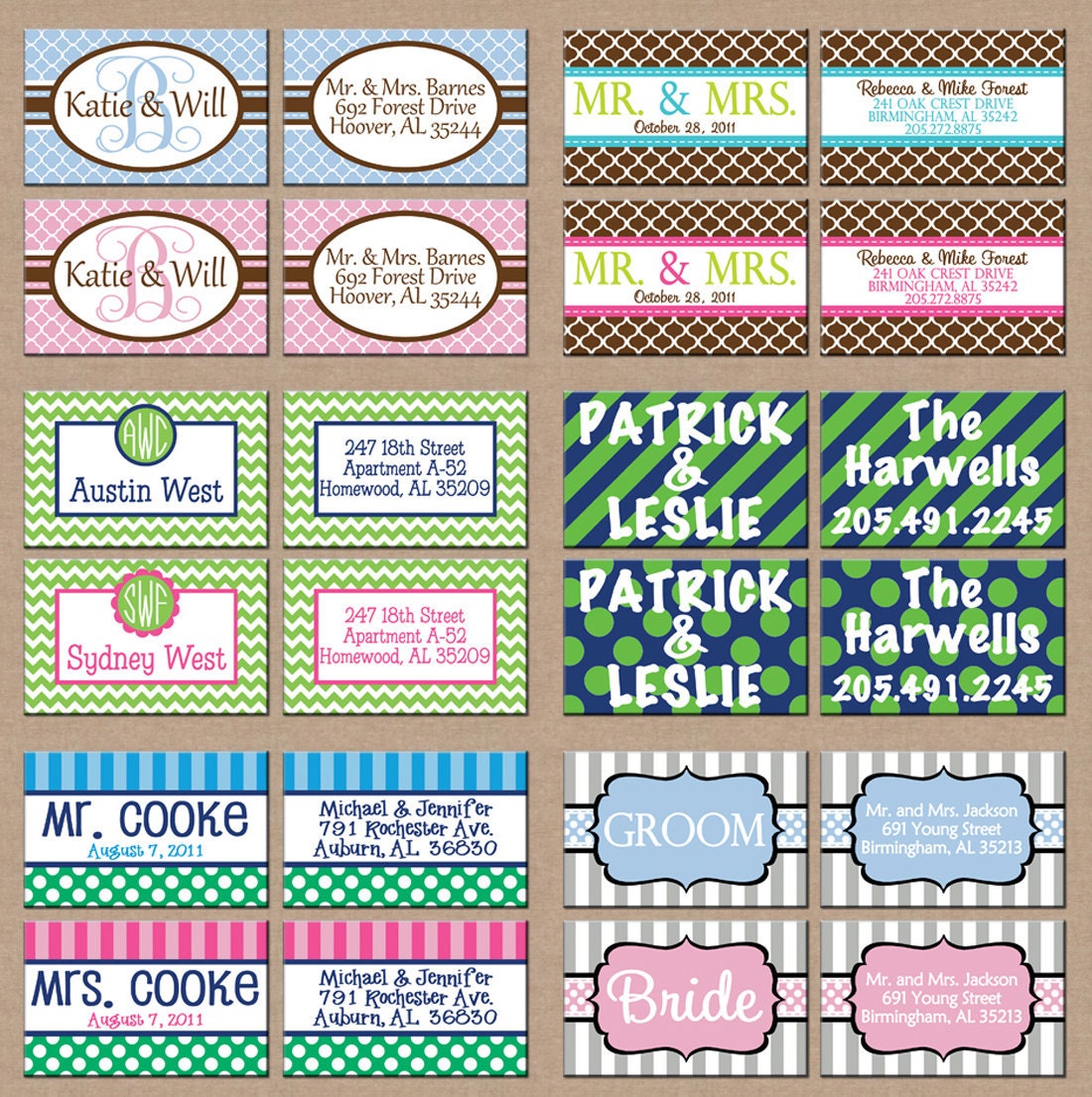 TWO Bride and Groom  / Husband and Wife Luggage Tags - Design your own - ONE DESIGN