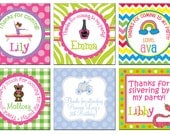 24 Girl Party Favor Tags Cards or Gift Stickers - Can make to match ANY of my invitations