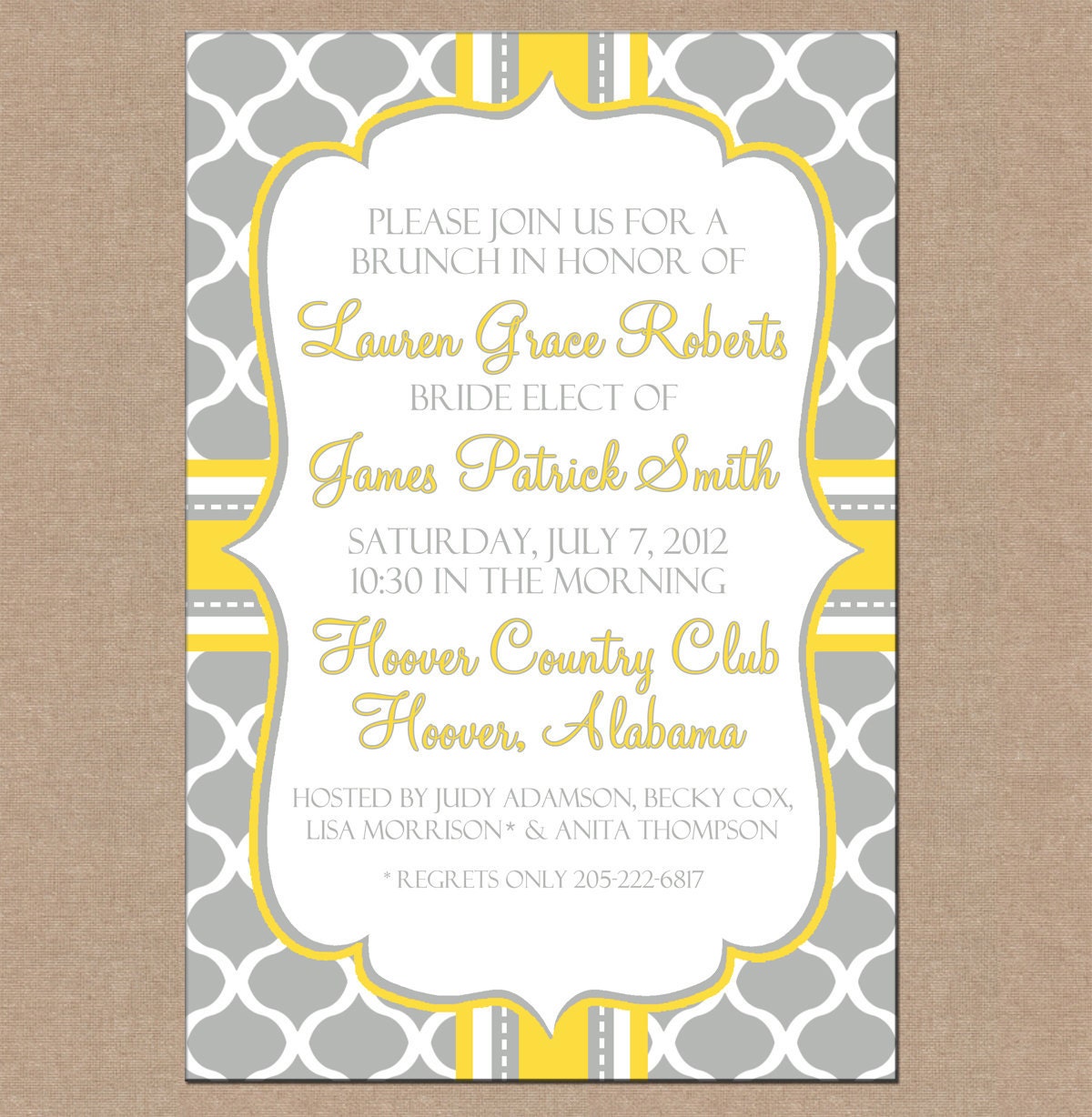 12 Personalized Printed Bridal Bride Wedding Baby Tea Shower Brunch Mod Print Monogram Invitations with envelopes - Modern Mod Print