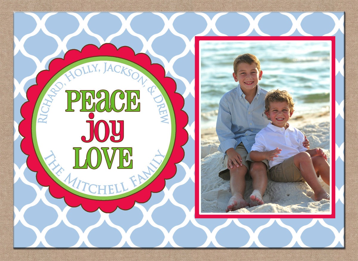 12 Personalized Printed Christmas Holiday Photo Cards with envelopes - modern mod print one photo horizontal layout