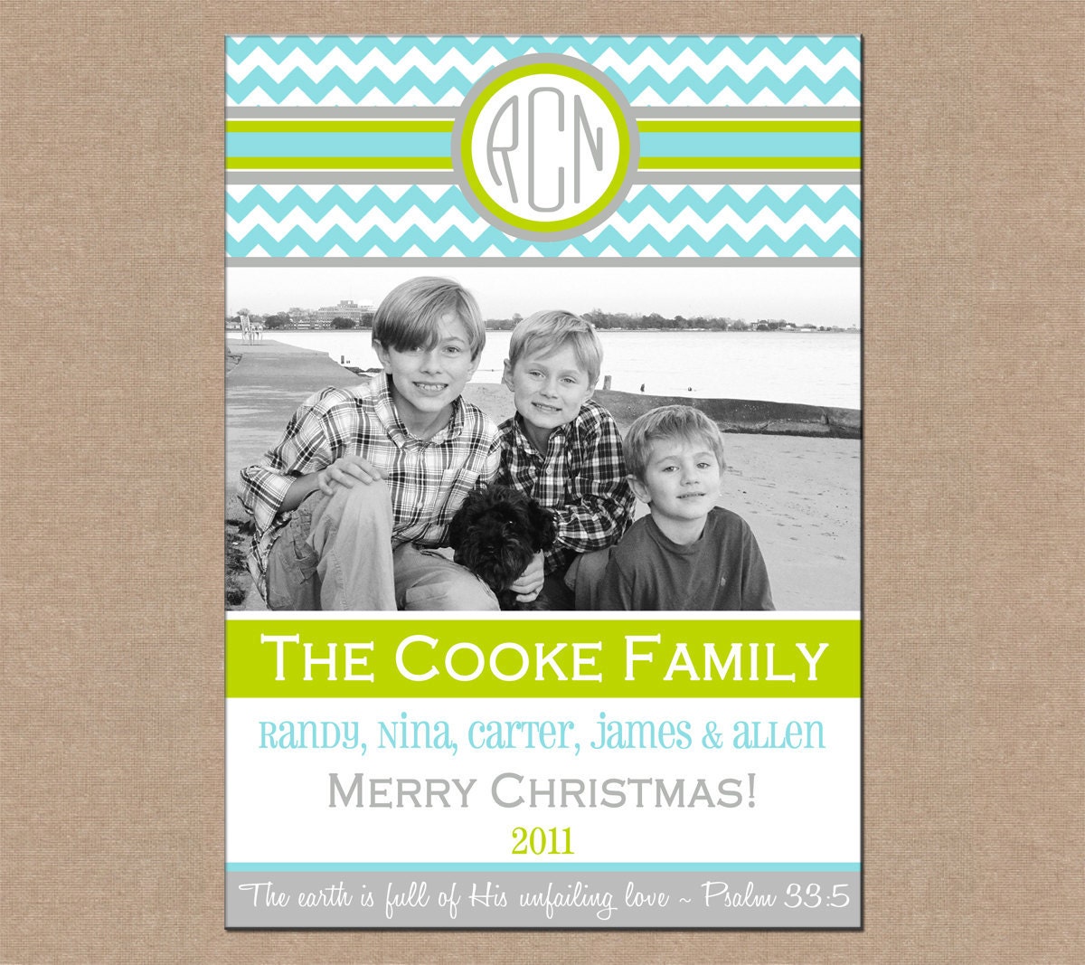 12 Personalized Printed Christmas Holiday Photo Cards with envelopes - chevron monogram modern mod one photo vertical layout