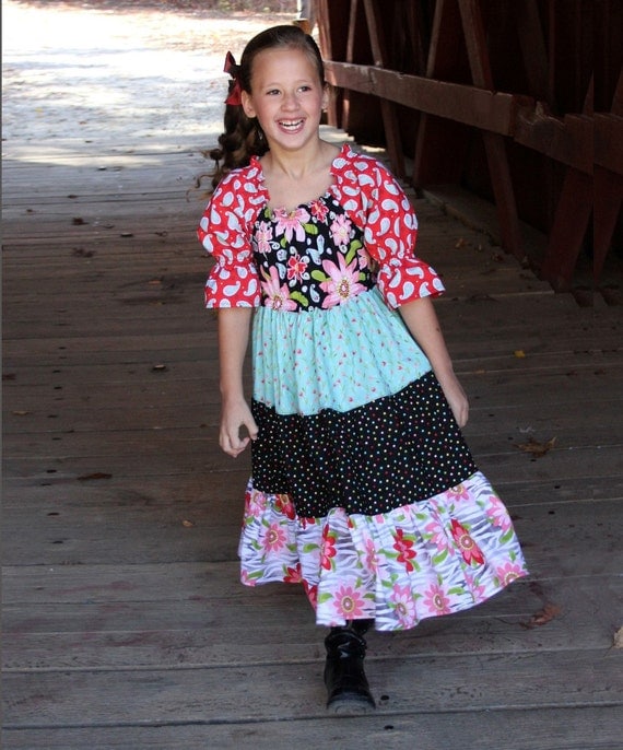 SEW Twirly Tiered Peasant Dress Pattern -  New Scoop Neck Design - Easy PDF Sewing Pattern Instant Download