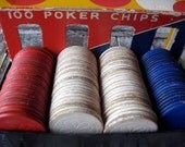 Vintage poker chips, 4 leaf clover, red white and blue, not plastic