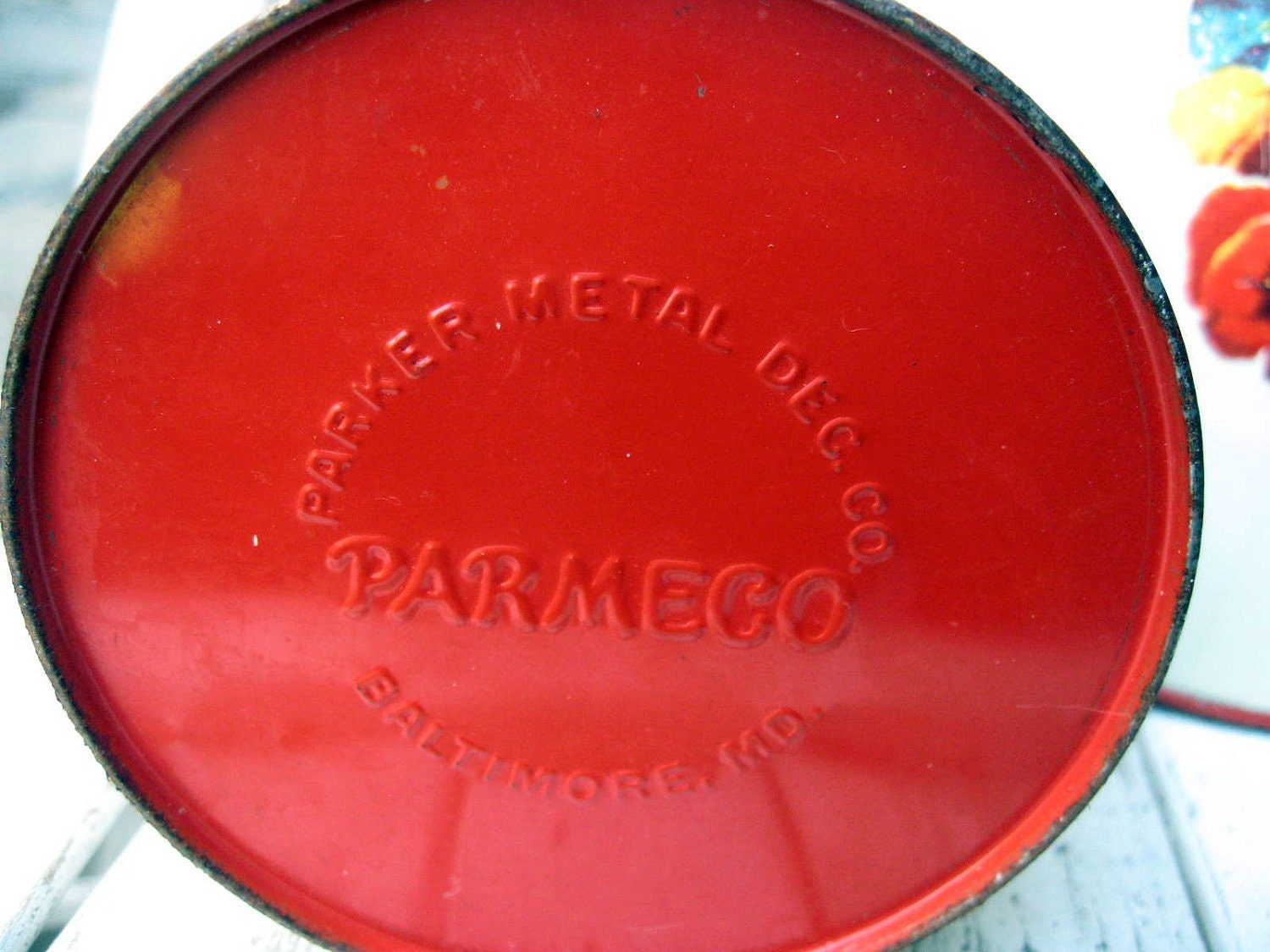 Vintage metal kitchen canisters with pansies, farmhouse kitchen style, 1950's