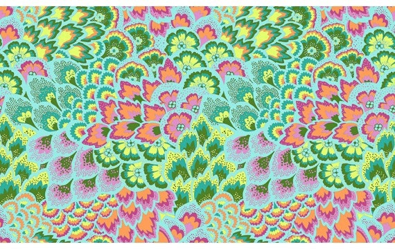 Amy Butler Fabric, Peacock Feathers in Sea Glass, Soul Blossoms Collection, 1 yard