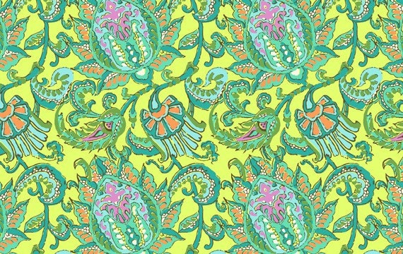 Amy Butler Fabric, Dancing Paisley in Lemon, Soul Blossoms Collection, 1 yard