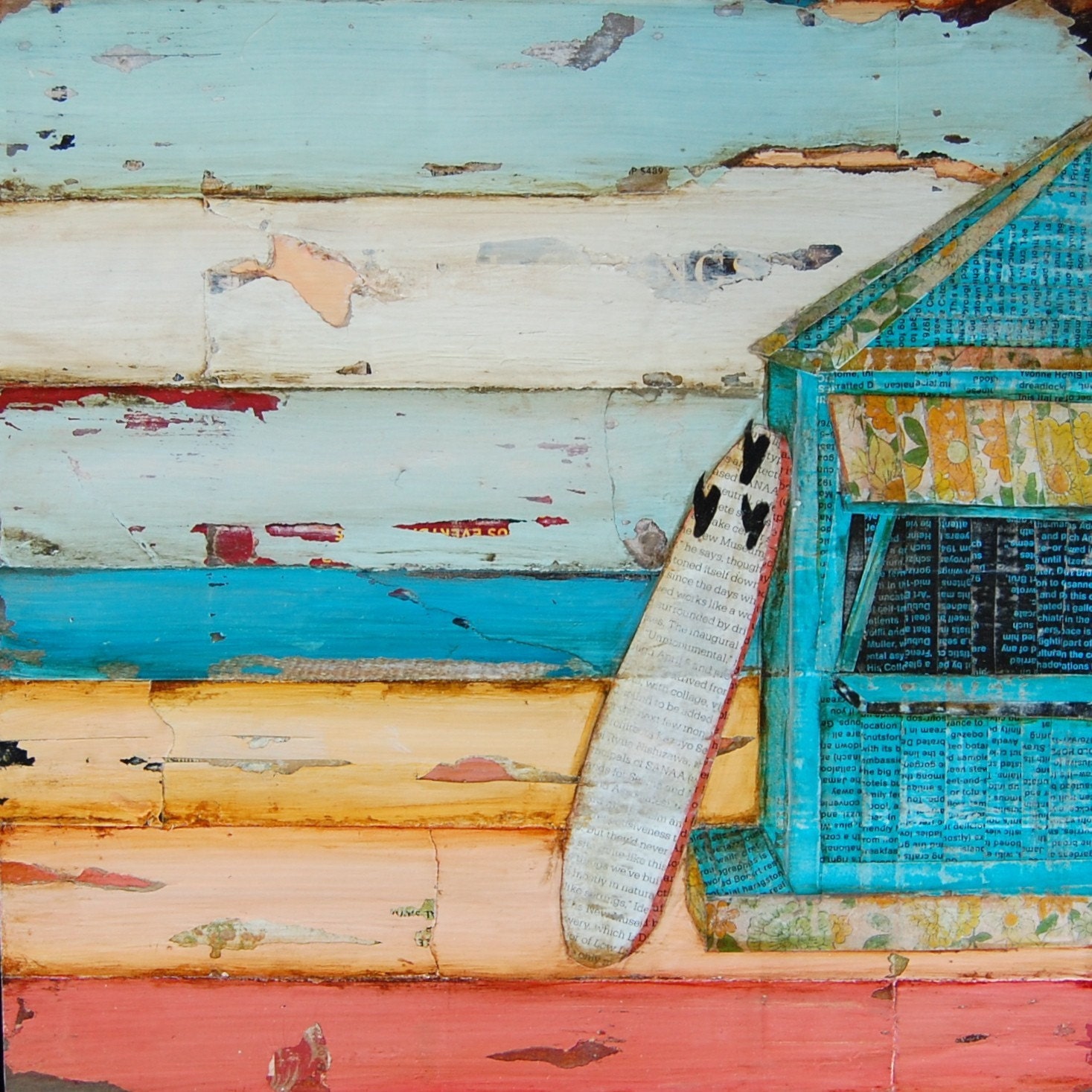 Surfboard with Beach Shack - "Sun. Fun. Young." -Fine Art Print 8x10