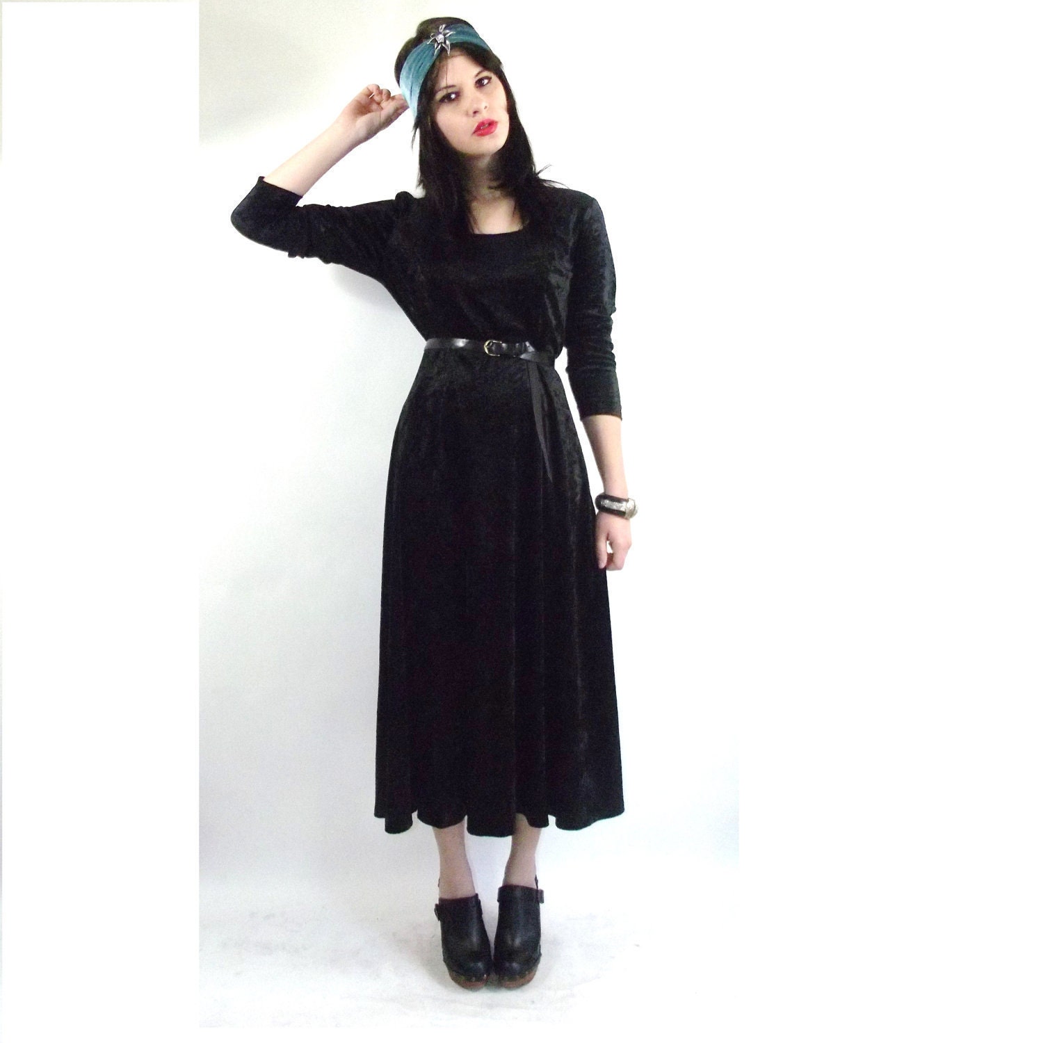 Vintage Black Magic Velvet Maxi Dress