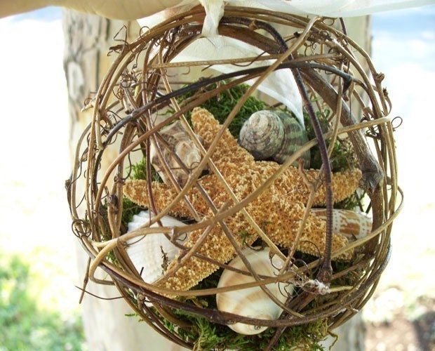 Beach Wedding Starfish Pomander Kissing Ball/ Basket Alternative