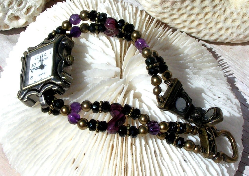 Amethyst Brass Watch Jewelry W057