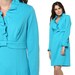 Ruffle Neck Dress 70s Babydoll Mini Turquoise Blue 60s 70s Mod Empire Waist Vintage Long Sleeve V Neck Polyester Dress Small Medium S M