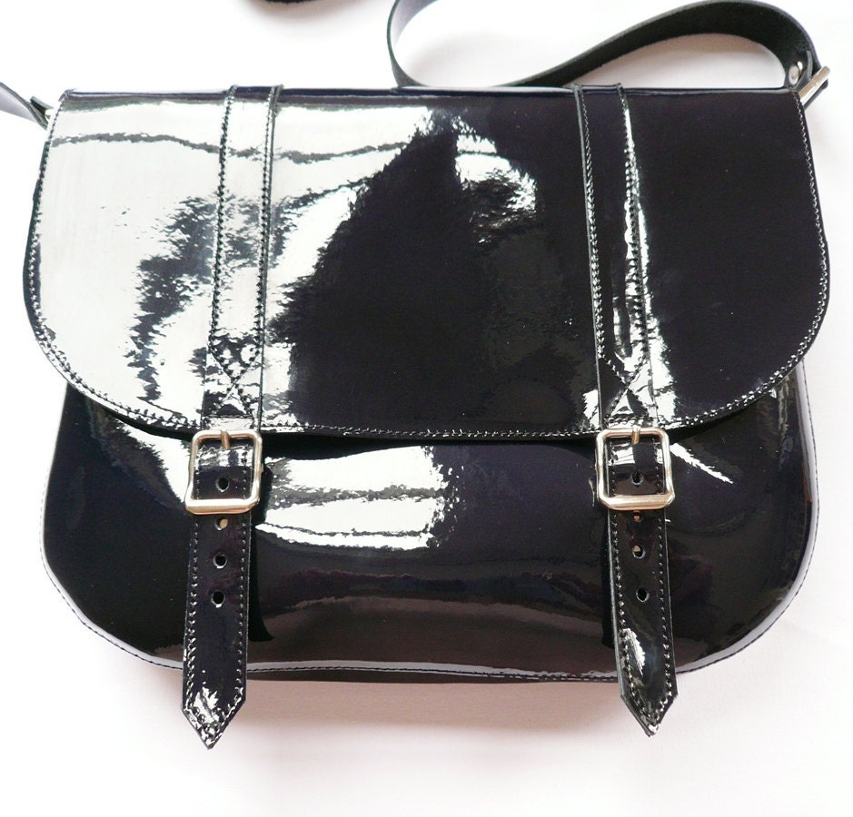 Navy Patent Leather Satchel FREE UK SHIPPING