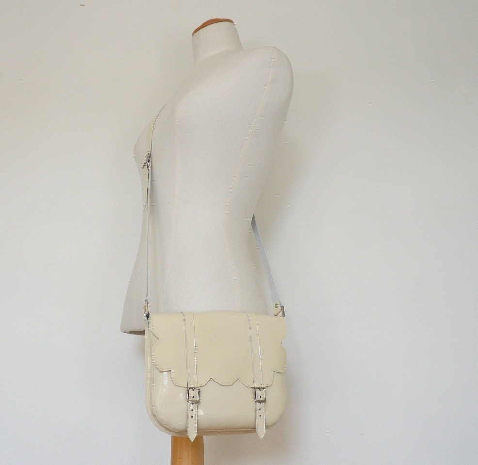 Cream Patent Leather Scallop Satchel FREE UK SHIPPING