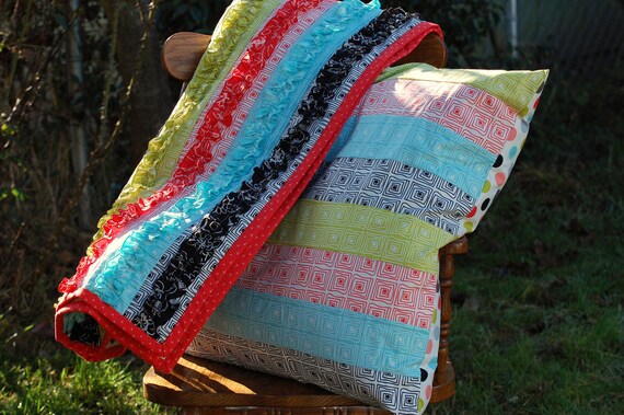SpringTime Quilt and matching oversized pillow cover set made from Summertime fabrics RUFFLES & DOTS
