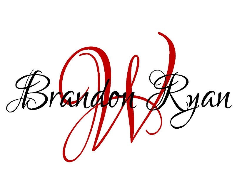 Monogram Wall Decal - Large Initial and Name Monogram Vinyl Decal - Wall Sticker 22h x 38w IN0039