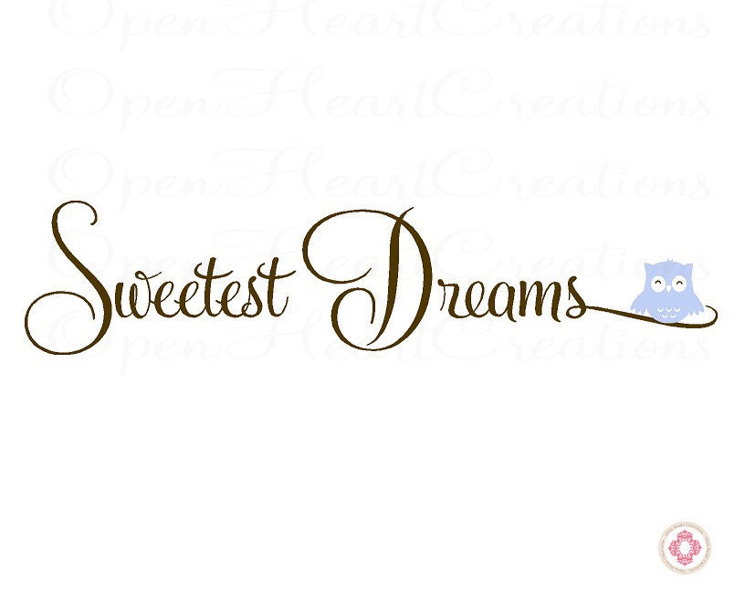 Sweet Dreams Nursery Wall Decal with Owl - Baby Girl or Boy Vinyl Wall Decal 8H x 36W BA0274