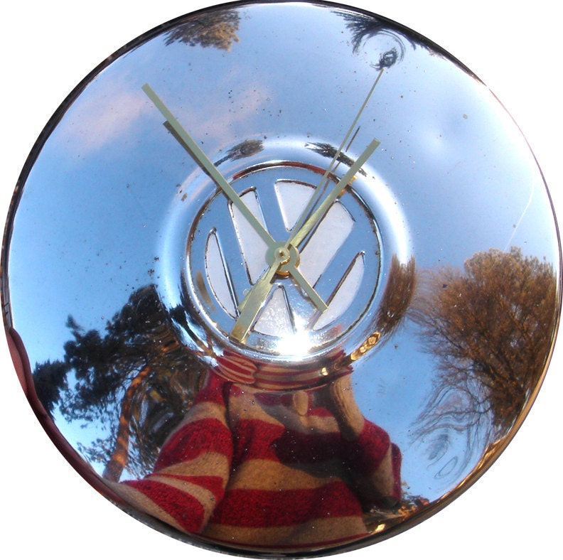 VW Hubcap made into a Clock, 1966 Volkswagen, with numbers available on request (a1212 hub cap, recycled, ecofriendly)