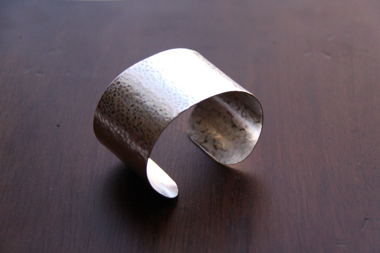 Wide silver cuff hammered and formed by hand of thick 20 gauge metal into a large sterling silver bracelet - "Rebecca Cuff"