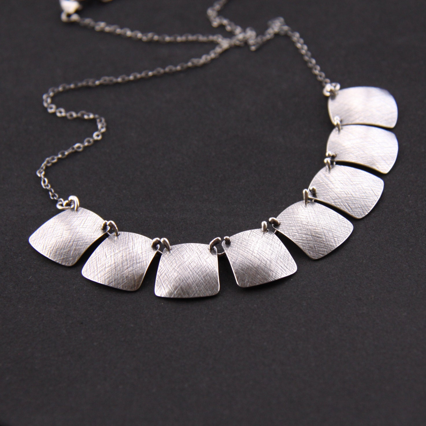 Eye-catching silver necklace, bold adornment of silver shapes connected uniquely with balled silver wire - "Paseo de la Losa Necklace"