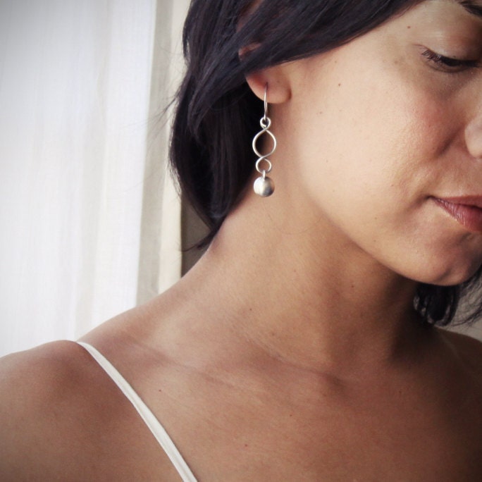 Matte silver earrings in a simple contemporary jewelry design perfect and lightweight for everyday wear - "Swirls and Flourish Earrings"