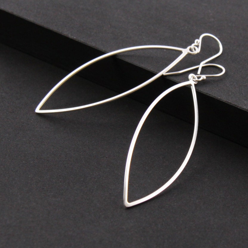 Striking sterling silver earrings handcrafted in a large leaf shape and oxidized to a modern satin matte finish - "Acuminate Earrings"