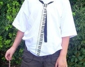 Large Mens Piano Key Necktie Skinny 80s 1980s funny t-Shirt black white shirt halloween costume tuxedo neck tie teeshirt unique NEW